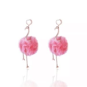Kate Spade By the Pool Flamingo Pink Pom Pom Drop Earrings.